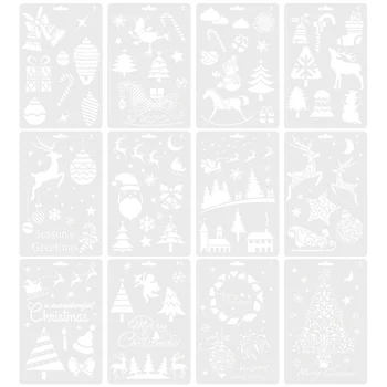 12 шт трафаретов для детского альбома с полым цветком, 12 шт шаблона Рождественской картины