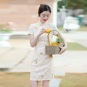 2023 Летние Мини-платья Cheongsam Ladies Qipao, Женское Современное Восточное Платье Премиум-класса, Традиционная Китайская Женская Одежда