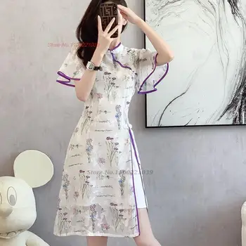 2024 китайское винтажное платье улучшенное кружевное ципао с цветочным принтом чонсам женское свадебное ципао элегантное восточное вечернее платье ципао