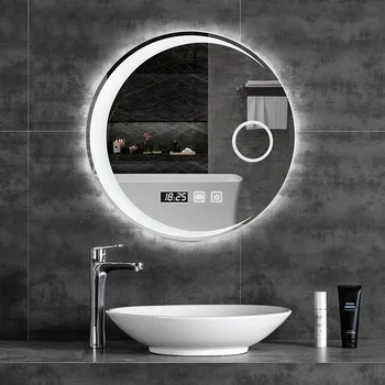 60 см 70 см 80 см Лунное зеркало со светодиодной подсветкой, Серебряное зеркало с высоким качеством отражения В черной стальной раме, Круглое зеркало для ванной комнаты