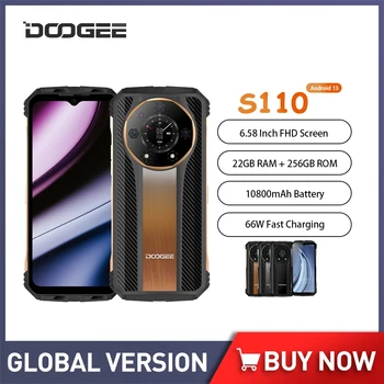 DOOGEE S110 Прочный Смартфон Android 13,0 12 ГБ + 256 ГБ Мобильный Телефон 6,58 дюйма 120 Гц 50 Мп 10800 мАч 66 Вт Быстрая Зарядка Мобильного Телефона NFC