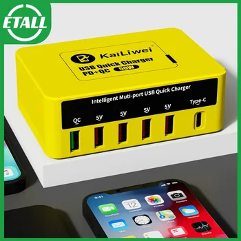 Kailiwei KLW-818 40 Вт 6-Портовый Светодиодный Дисплей USB Быстрое Беспроводное Зарядное Устройство Для Телефона Планшета Домашнего Мобильного Адаптера C Быстрой Зарядной Станцией