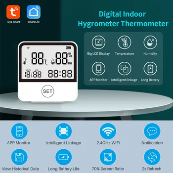 Tuya Smart Wifi Датчик температуры и влажности, внутренний гигрометр, термометр, Удаленный мониторинг в режиме реального времени, Поддержка Alexa Google Home