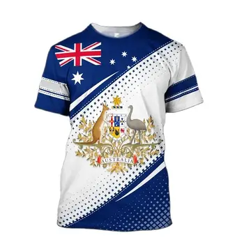Австралийская футболка для мужчин с принтом национального герба и флага, О-образный воротник, Нейтральная одежда с короткими рукавами, уличная мода, футболка оверсайз