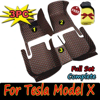Автомобильные коврики для Tesla Model X 7 Seat 2015 ~ 2022 Полный комплект роскошных ковров, коврик против грязи, кожаный коврик, автомобильные аксессуары Tapete Carro