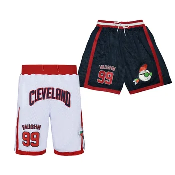 Баскетбольные шорты Cleveland 99 VAUGHN С четырьмя карманами для шитья и вышивки Спортивные Уличные Пляжные брюки для фитнеса Белые Синие Новинка 2023 года