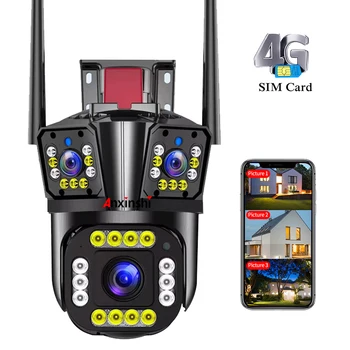 Беспроводная 4G SIM PTZ-камера с 10-кратным зумом, три объектива, три изображения, Панорамная 6-Мегапиксельная Уличная охранная Wi-Fi PTZ-камера, отслеживающая человека