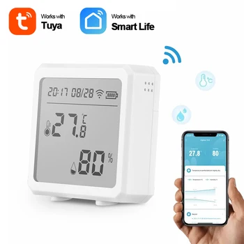 Беспроводной датчик температуры и влажности Многофункциональный Термометр Tuya WiFi LCDTemperature Humidity Sensor Smart Life Control