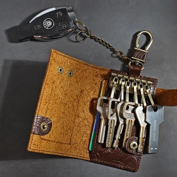 Винтажный брелок из натуральной кожи ручной работы, мужской чехол для ключей, Кожаный бумажник для ключей, мужская сумка для ключей, Женский органайзер для ключей.