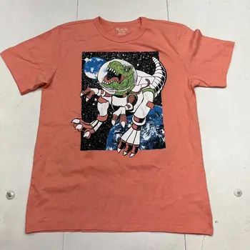 Детская оранжевая футболка с принтом космического динозавра с коротким рукавом для мальчиков, размер L