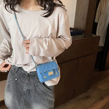 Детские сумки, осенне-зимняя новая джинсовая мини-квадратная сумка, женская сумка-мессенджер на цепочке, сумка для наушников