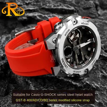 Для Casio G-SHOCK Сердце из нержавеющей Стали GST-B400, Модифицированный Резиновый ремешок Для Мужских спортивных часов, мягкий и Водонепроницаемый Силиконовый Ремешок Для часов