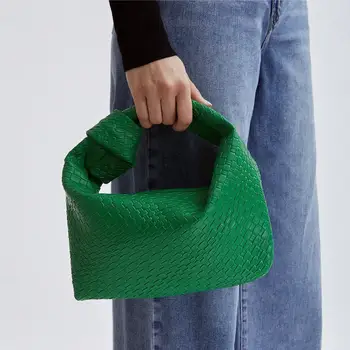 Женская высококачественная ретро-сумочка в форме полумесяца, украшенная зелеными плетеными узлами, подходит для свиданий, свадеб