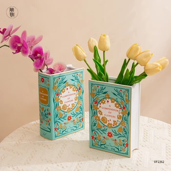 Керамическая ваза-книга в скандинавском стиле для домашнего декора оптом с логотипом и рисунком цветочные вазы-книги