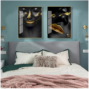 Красивая Золотисто-Черная Леди Золотая Картина На Холсте Модный Плакат с Принтом для Гостиной HD Wall Art Ins Home Cuadros Decoracion