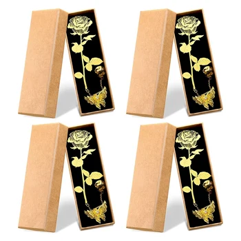 Металлические закладки с золотой розой на День Святого Валентина, 4 упаковки, металлические закладки с подвеской в виде 3D бабочки, цепочка и коробка
