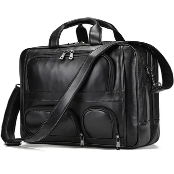 Мужской портфель из натуральной кожи, деловая сумка большой емкости, сумка через плечо, компьютерная сумка из воловьей кожи для поездок на работу