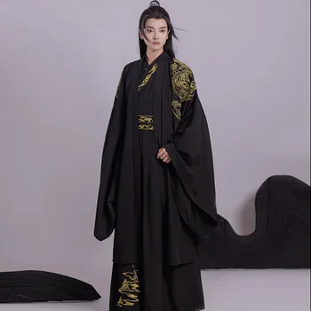 Мужской традиционный китайский костюм для ролевых игр Hanfu, древний набор для ролевых игр на Хэллоуин, черный комплект из трех предметов