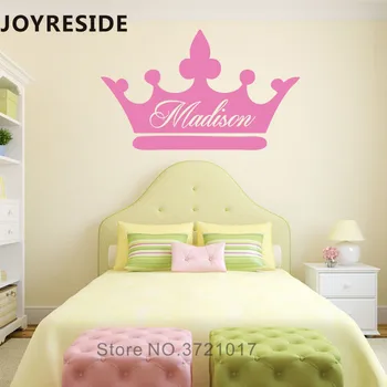 Наклейка на стену JOYRESIDE Crown с Пользовательским именем, Наклейка на стену для маленькой Девочки, наклейки на стену в виде принцессы в короне, Виниловый дизайн, Персонализированная Наклейка на имя WM401