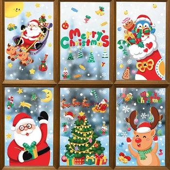 Наклейки на окна с Рождеством Христовым, Снежинка, Санта-Клаус, Лось, Снеговик, Статические наклейки, украшения, Наклейки для рисования.