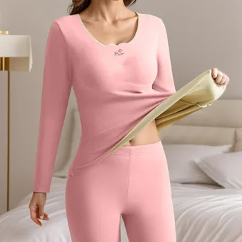 Новый зимний женский комплект термобелья плюс бархатное теплое термобелье, укороченный топ, Длинная термобелье, женская рубашка