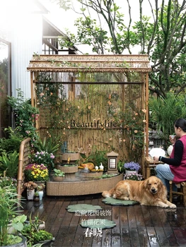 Планировка сада Сарай из массива дерева, бамбук, подставка для цветов, Украшение балкона, Пейзаж, подставка для сарая с цветами