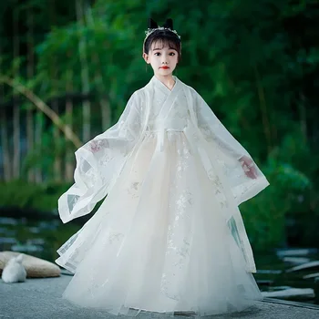 Платье Ханфу для девочек из традиционной китайской ткани, сценические костюмы для древних народных танцев, восточный детский косплей сказочной принцессы