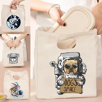 Портативная сумка для ланча Водонепроницаемая Термоизолированная коробка Мешочек для Бенто Сумки для ужина с изоляцией Студенческие сумки-холодильники с принтом Астронавта