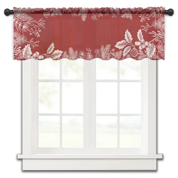 Рождественские Белые листья сосновых иголок Короткая занавеска-полупрозрачная занавеска для кухонной двери Кафе, маленькое окно, прозрачные занавески
