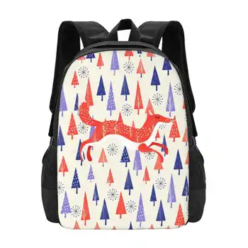 Рюкзак праздничного настроения для студента, школьный ноутбук, дорожная сумка, Животные, Лиса, Снегопад, лес, Красные, синие Рождественские елки