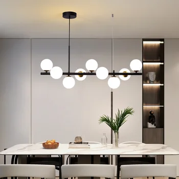 Светодиодная люстра для гостиной, спальни, столовой, кухни, потолочный подвесной светильник, Черный дизайн, современные подвесные светильники из стеклянного шара
