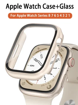 Стекло + Чехол Для Apple Watch 8 7 45 мм 44 мм 41 мм 40 мм Защитная Крышка Экрана ПК iwatch Series 3/4/5/6/SE/7 /8 Аксессуары Для Умных Часов