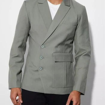 Цельнокроеный мужской пиджак с вырезами на лацканах, приталенный однобортный модный повседневный деловой мужской пиджак