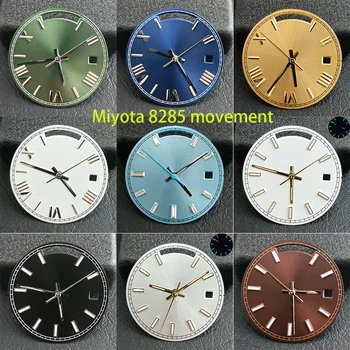 Циферблат Miyota 8285 стрелка 8285 29 мм вверх и вниз с двойным календарем циферблат часов сине-зеленое свечение подходит для часов с механизмом Miyota8285 r