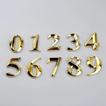 Цифра Уличный Номерной Знак Бирка Новый 3d Золотой Цвет От 0 До 9 Самоклеящийся Дверной Знак Квартира Отель Офис Дверная Наклейка Табличка Этикетка