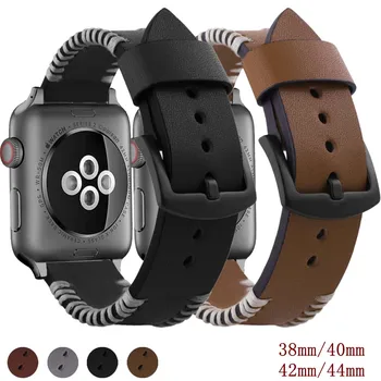 Черный мужской браслет ремешок для Apple Watch ремешок 42 мм 44 мм ремешок для часов iwatch se из натуральной кожи/6/5/4/3/2/1 38/ браслет 40 мм