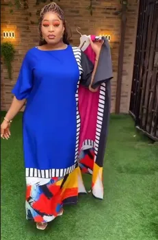 Элегантные африканские платья для женщин 2023 Новая мусульманская мода Свободное Макси-длинное платье с коротким рукавом Дашики с принтом Анкары Халат